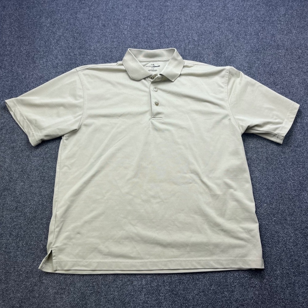 Grand Slam Golf Performance Activewear Beige Striped Short Sleeve Polo Shirt